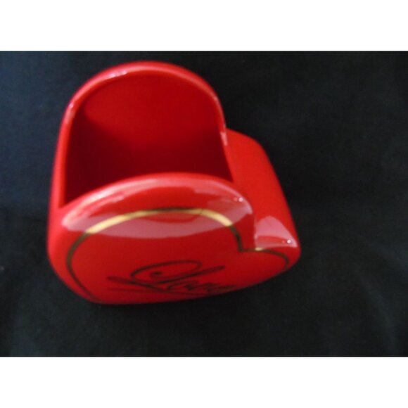 Vintage Love Heart Shaped Red Gold Vase Ceramic Teleflora Gift Unique Shape - Picture 2 of 5